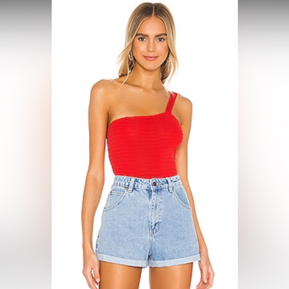 Superdown Sari One Shoulder Top in Watermelon